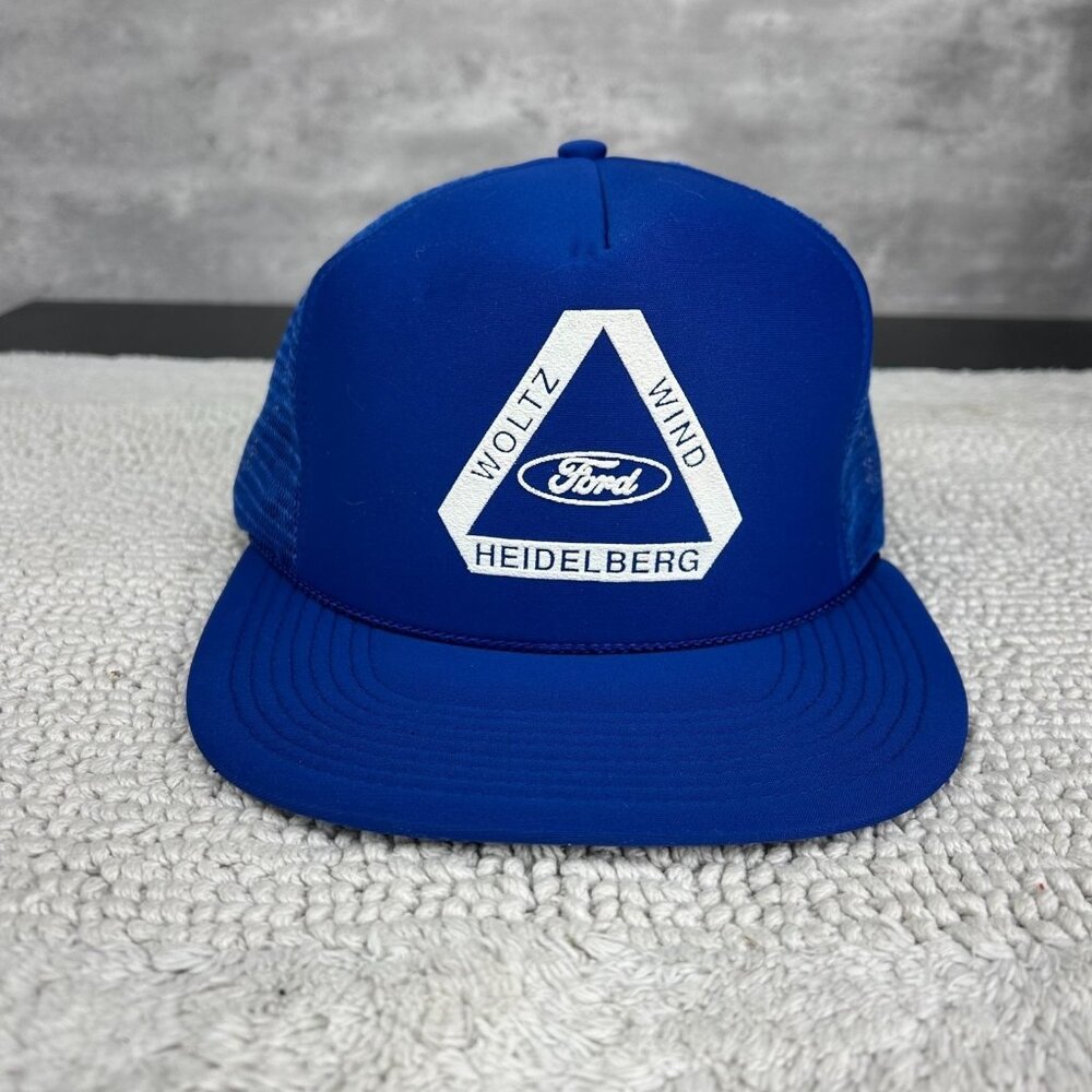Vintage Ford Mesh Snapback Trucker Hat OSFA Woltz Wind Pittsburgh Workwear Blue